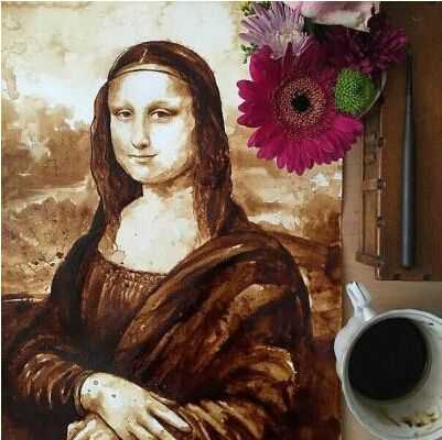 艺术家用咖啡画出蒙娜丽莎