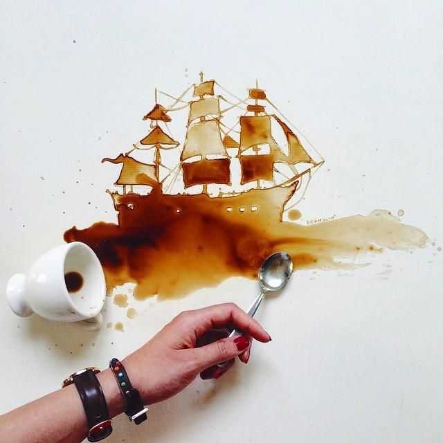 意大利艺术家用咖啡渍作画走红