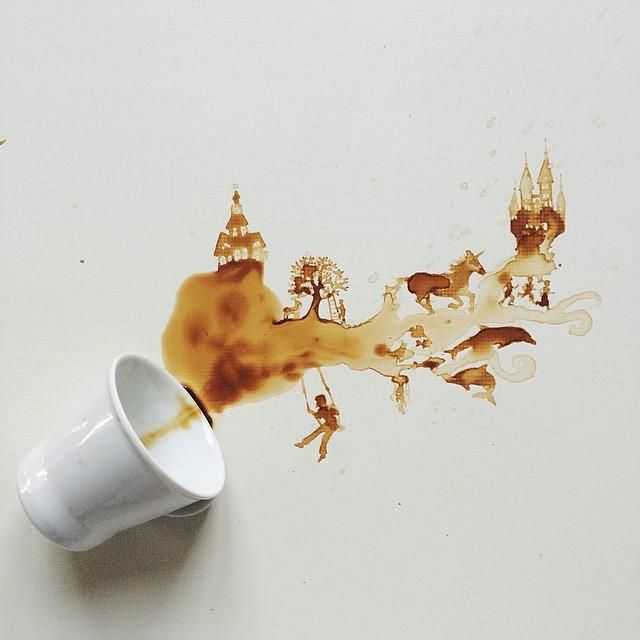 意大利艺术家用咖啡渍作画走红5