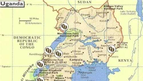 乌干达咖啡产区地图