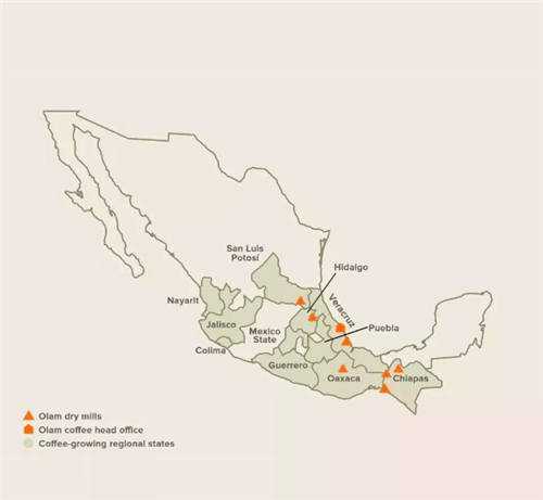 墨西哥咖啡种植地图